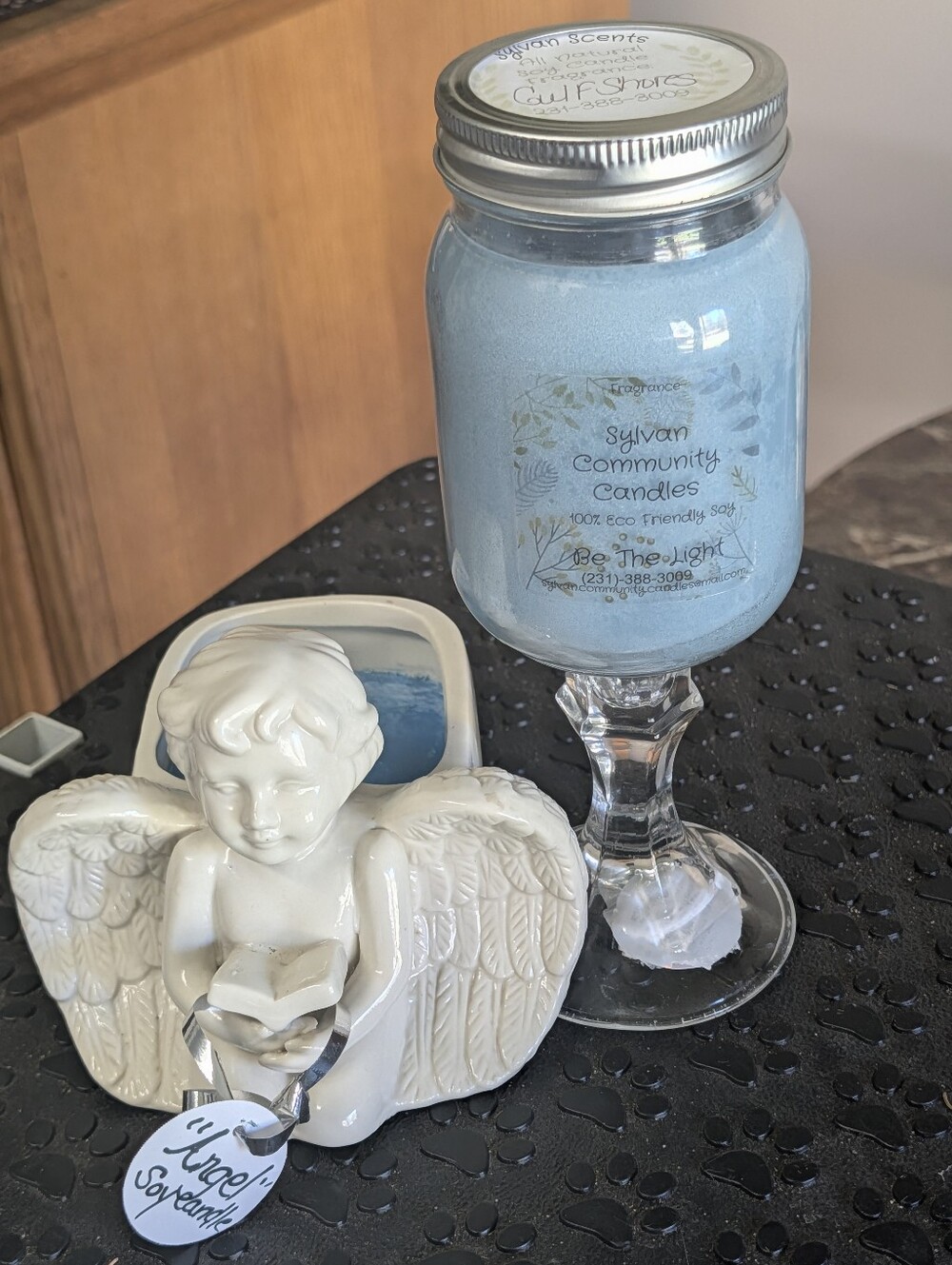Ceramic angel planter( gourmand) Gulf shores soy pint jar candle bundle